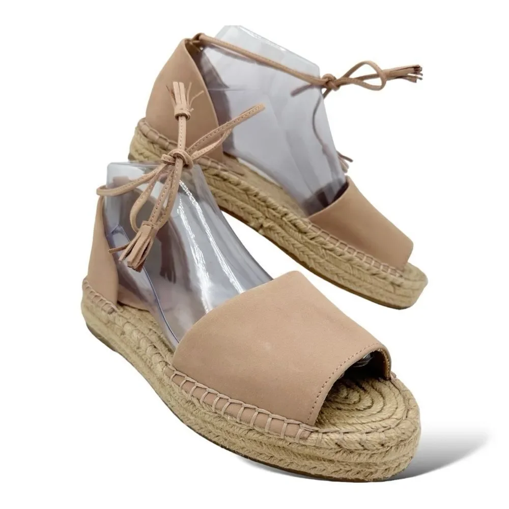 Splendid Women's Edna Ankle Tie‎ Blush Nubuck Suede Espadrille Sandals Size 8M